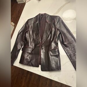 Theory maroon vintage leather blazer size medium